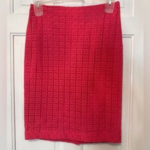 Ann Taylor Vibrant Red Lace Pencil Skirt